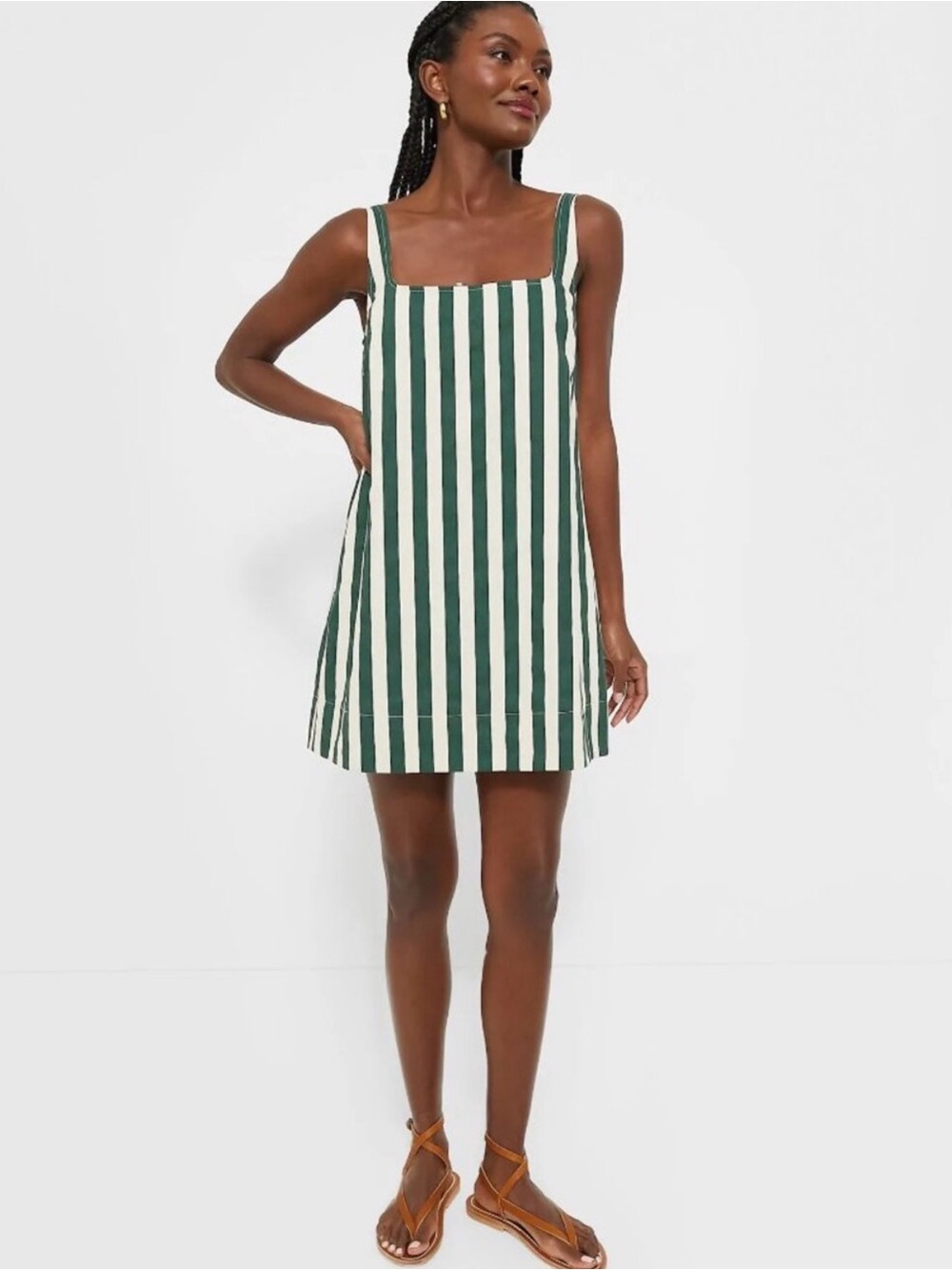 Pomander Place Green and White Striped Mini Dress